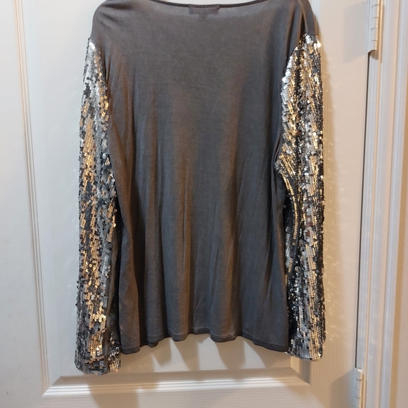 I.N.C International Concept Ladies Gray Silver Sequin Longsleeve Blouse Size XXL - Picture 4 of 11